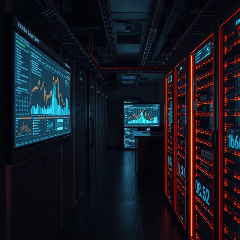 Professional technical laboratory with servers and digital d